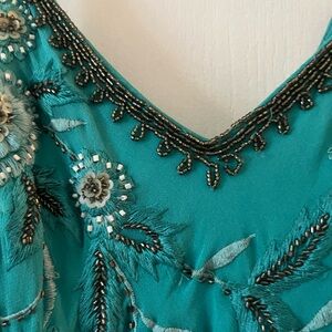Embroidered Teal Dress with Beaded Details